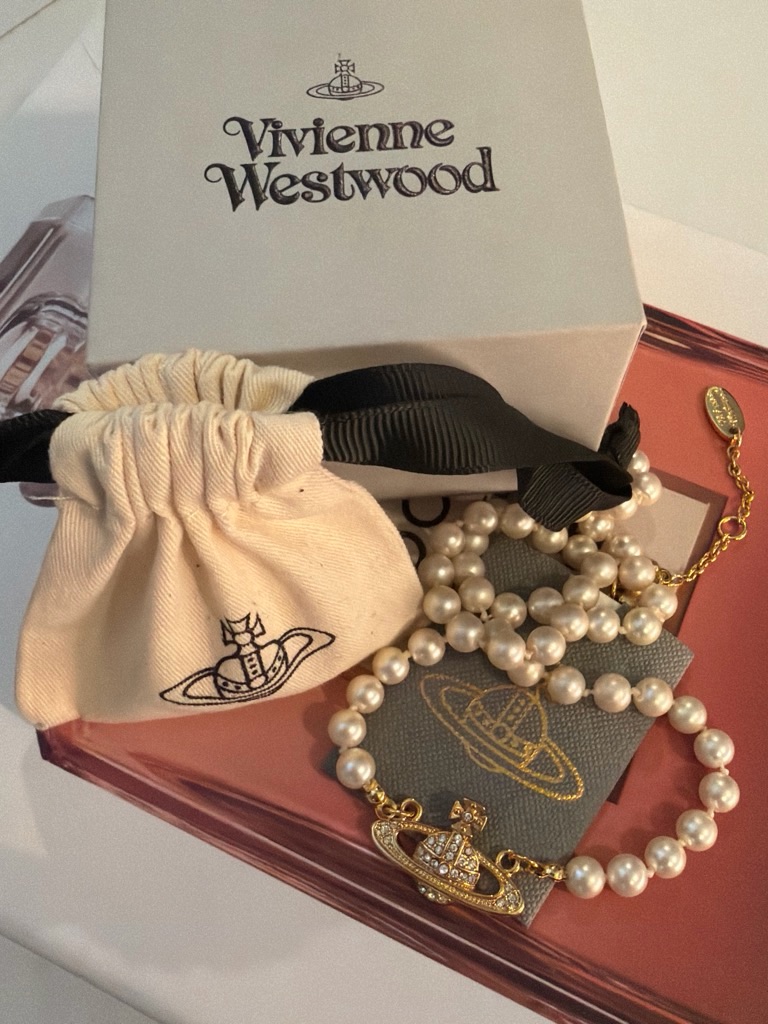 Vivienne Westwood Cream Pearl Bracelet With Gold Orb Charm